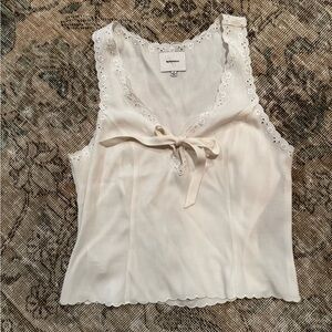 Cream Eyelet Trim Sleeveless Blouse